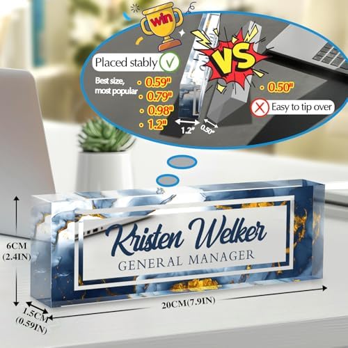 Custom Office Name Plate for Desk - Desk Name Plate Personalized Gifts for Coworkers, Boss, Employees, Teacher, Nurse - Office Desk Decor for Women Men - Employee Appreciation Gifts (Blue Gold Marble) - Image 2