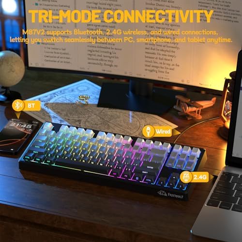 ZIYOU LANG M87V2 Wireless Gaming Keyboard, 80% TKL 87-Key Low Profile, Moon - Image 3