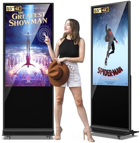 32/43/55/65 Inch 4K Digital Signage Display, LCD Screen Advertising Display Kiosk Interactive Totem Floor Standing Auto AD Player with USB/HDMI/WiFi Android OS (55'' Touch Screen) by JASZDOT