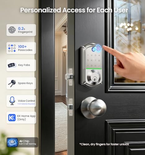 Veise VE017 Fingerprint Smart Door Lock with App Control, Satin Nickel - Image 3