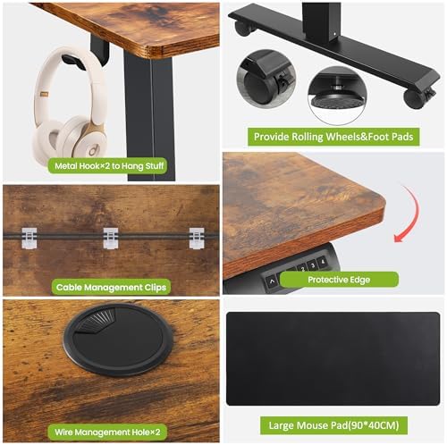 farexon 71x28 Inch Electric Standing Desk with Mouse Pad, Brown - Image 4
