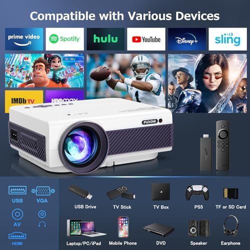 FUDONI Native 1080P WiFi Bluetooth Projector, Built-in Speaker, Portable - Image 6