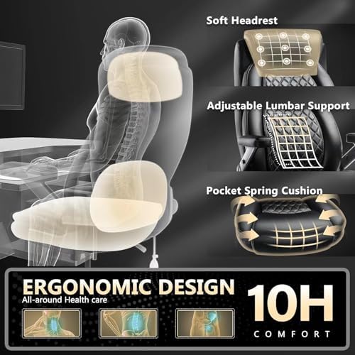 700LBS Large Heavy Duty Office Chair with 5D Flip Arms, Comfy Big and Tall Executive Office Desk Chair with Pocket Spring Cushion, High Back Computer Chair with Lumbar Support,Dual Rubber Wheel - Image 6