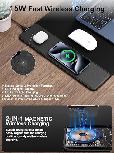 TopMade Wireless Charging Mouse Pad, 31.5"x15.75" XXL Extra Large Gaming Mousepads Waterproof Desk Pad with Ultra-Smooth Surface, Non-Slip Base, Classic Black Computer Desk Mat for MacBook, PC, Laptop - Image 2
