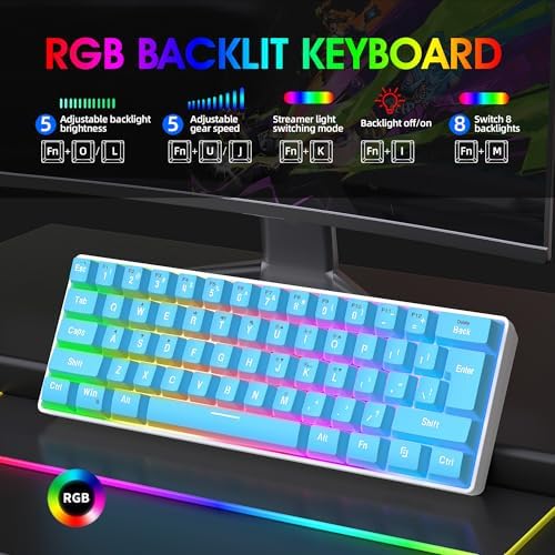 Snpurdiri 60% Wired Gaming Keyboard, 61 Keys RGB (Blue) - Image 3