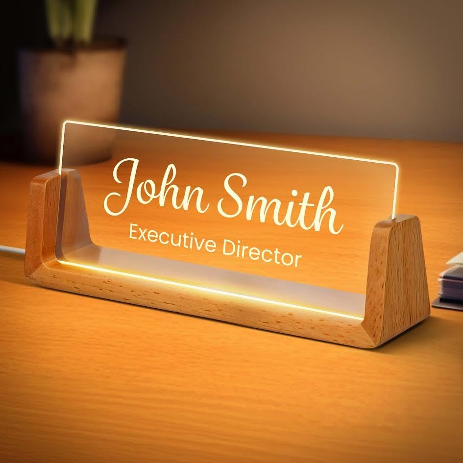 Personalized Light Up Desk Name Plate, Custom LED Acrylic Name Plate for Office, Appreciation Gifts for Boss Coworker Employee Teacher, Office Desk Decor for Women Men - No Line1, 3x6", Acrylic, Made in USA by My Sign Center by MySignCenter
