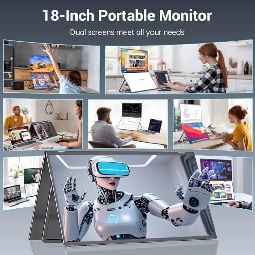 InnoView 18.5" Dual Portable Monitor 100Hz 2K 2560x1440P 100% sRGB Foldable & Stackable Design with 315° Screen Adjustment | DP/USB-C/HDMI, Second Monitor for Laptop, Mac, Windows - Image 2