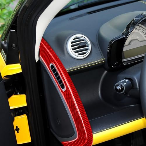 Car Dashboard AC Vent Side Panel Decorative Strip Cover Sticker Real 3K Red Carbon Fiber Decoration Interior Accessories Trim Compatible with Benz Smart Fortwo 2011 2012 2013 2014 2015 - Image 3
