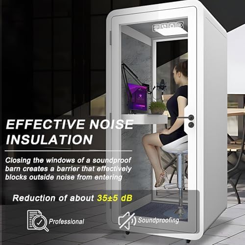 Office Sound Booth with Audio Privacy - Portable Soundproof Booth Includes White Modern Syle,Movable Room with Light,Fans, Socket for Singing Room, Study (39.37IN) - Image 3