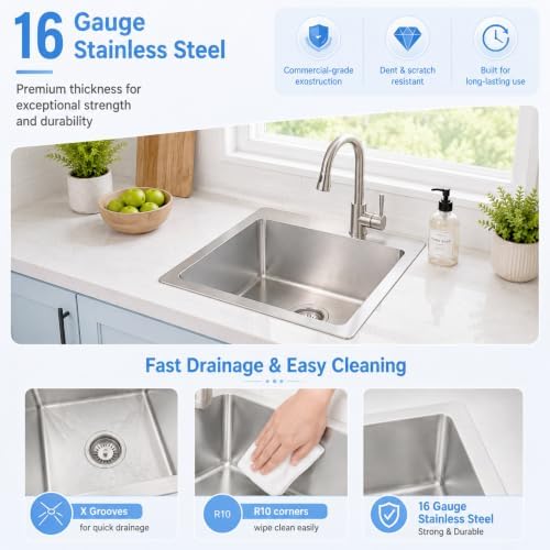 Drop In Bar Sink 15 X 17 inch,16 Gauge Stainless Steel Bar Sink - Image 5