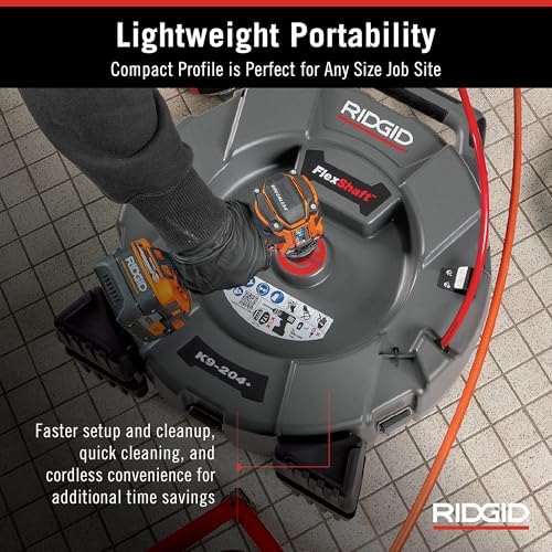 RIDGID 76198 FlexShaft K9-204+ Drain Cleaning Machine for 2" to 4" Pipe, Professional Wall-to-Wall Drain Cleaning Machine with 70' of 5/16" FlexShaft Cable - Image 4
