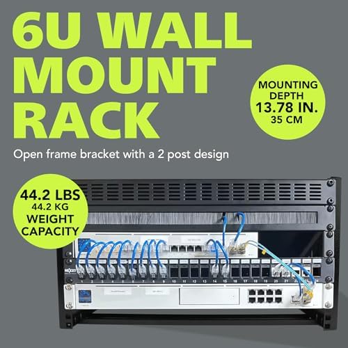 Pearington 6U Wall Mount Network Rack - 13.75 Inch Deep (Low Profile) - 19" Patch Panel Bracket for Shallow Server and IT Equipment, Network Switches - 44lbs/20kg Weight Capacity, Black (WALLMOUNT6) - Image 3