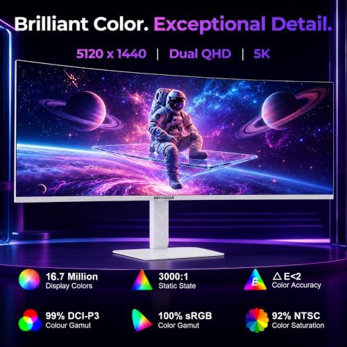 Deco Gear 49" Curved Ultrawide 5K Gaming Monitor, 32:9, 120 Hz, 101% NTSC 100% sRGB, USB-C 65W, Adjustable, Home Office and Entertainment Workstation - Exclusive White Edition - Image 2