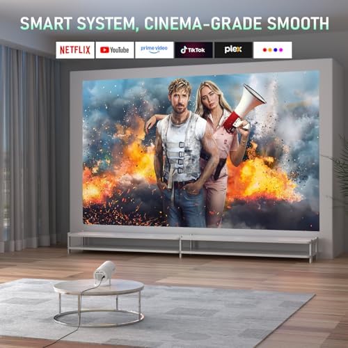 【Bone white Projector & Built-in Apps】XuanPad Mini Projector with Wi-Fi and Bluetooth, Full HD 1080P Smart Portable Projector with 210° Stand, Auto Vertical Keystone, Compatible with HDMI/USB/TV Stick - Image 4