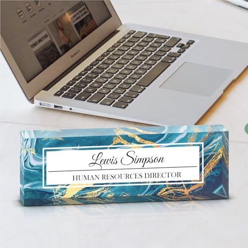 Custom Name Plate for Desk, Office Desk Double sided pattern Name Plate Personalized Office Desk Decor for Women and Men, Teacher Nurse Boss Employee Appreciation Gifts (Blue Marble, customization) - Image 3