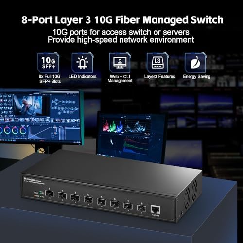 MokerLink 8 Port 10G SFP+ Managed Fiber Switch, 1G/10G SFP Slot, L3 Web/CLI Managed, 160Gbps Bandwidth Desktop|Rackmount Network Switch - Image 2