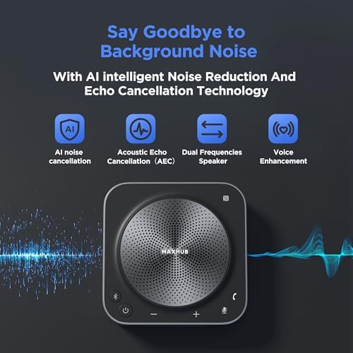MAXHUB BM35 Wireless Bluetooth Microphone Conference Speakerphone, 360° Omnidirectional Sound Pickup 20ft Radius 8-Array Microphones, AI Noise Reduction NFC Wireless Quick Connection, 15H Talk Time - Image 3