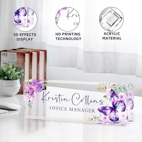 Custom Name Plate for Desk, Personalized Desk Name Plate on Clear Acrylic Glass, Appreciation Gifts for Teacher Employee Boss Coworkers Nurse, Office Desk Accessories for Women Men (Amethyst) - Image 5