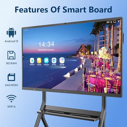 55 Inch Interactive Whiteboard, 4K Smart Board, Touchscreen Built in Ultra High Definition Camera Open App Ecosystem, Presentation Electronic Smart Board for Classroom Home Office (With Stand) - Image 2