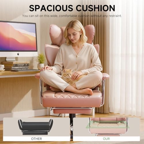 COMHOMA Big and Tall Office Chair, High Back Leather Gaming Chair with Footrest, Executive Ergonomic Office Chairs with Pocket Spring Lumbar Support and with Outward Fixed Soft Armrests - Image 7