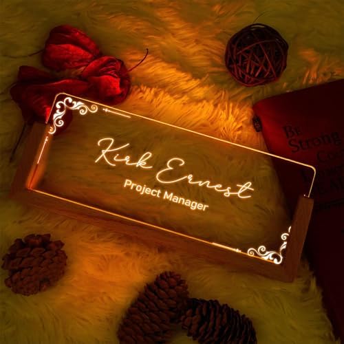 Custom Name Plate for Desk with Light Up Acrylic & Wooden Base - Personalized Office Sign for Teacher, Boss, Coworker - Employee Appreciation Gift for Educators Professionals - Image 2