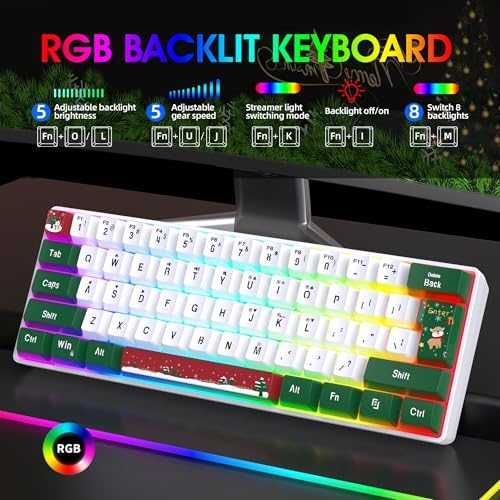 Snpurdiri 60% Wired Gaming Keyboard, RGB 61-Key (Red Green White) - Image 3