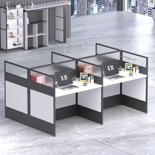 Nykto 4-Person Office Cubicle Desk Workstation w/Mute Privacy Panels, White by Nykto
