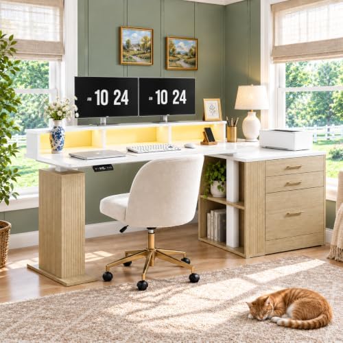 Electric Standing Desk with Drawers - 70" Adjustable Computer Desk by Curlaky