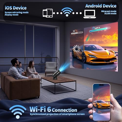 [Built-in Apps & 2026 Upgraded] Mini Projector with WiFi 6 and Bluetooth 5.2 Support 4K 1080P Auto Keystone 270° Rotatable Projector Portable Compatibile with HDMI/TV Stick/Memory Stick/Laptop, Black - Image 6