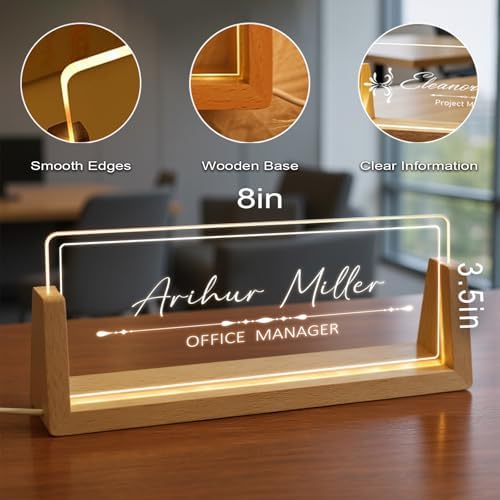 Custom Name Plate for Desk with Light Up Acrylic & Wooden Base - Personalized Office Sign for Teacher, Boss, Coworker - Employee Appreciation Gift for Educators Professionals - Image 5