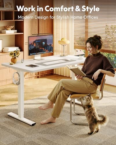 FLEXISPOT EN1 One-Piece Standing Desk, Electric Adjustable with 4 Memory Presets, 176 LBS Capacity, Stable & Quiet, Seamless Desktop for Home Office & Dual Monitors, 48"x30" White(White Frame) - Image 4