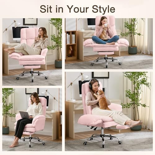 JOMEED Cloud Cross Legged Office Chair with Footrest,Flip Armrest,Pink - Image 5