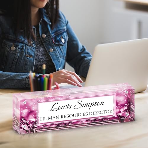 Desk Name Plate Personalized, Desk Double sided pattern Name Plate Personalized Office Desk Decor for Women and Men , Teacher Nurse Boss Employee Appreciation Gifts (purple gemstone, fixed pattern) - Image 2