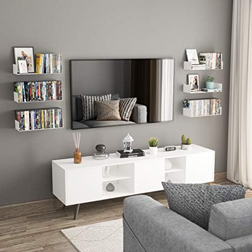 Wallniture Bali White U Shape Floating Shelves for Wall, CD DVD Storage Shelves and Metal Bookshelf Set of 6 - Image 2