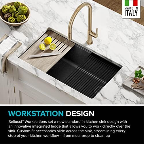 KRAUS Bellucci Workstation 32 in. Undermount Granite Composite Single Bowl Kitchen Sink in Metallic Black with Accessories with WasteGuard™ Continuous Feed Garbage Disposal, KGUW2-33MB-100-75MB - Image 3