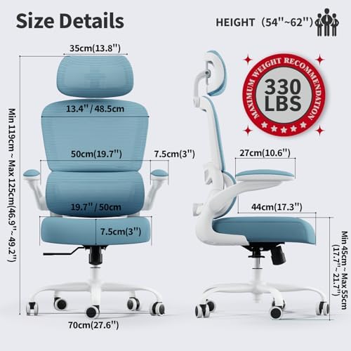 TRALT Office Chair Ergonomic Desk Chair with Lumbar Support Sky Blue, 1 - Image 2