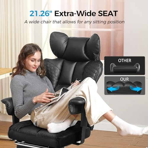 COMHOMA Big and Tall Office Chair Heavy Duty Wide Ergonomic Gaming Chair with Deluxe Embossing Leather with Foot Rest 145°Reclining Adjustable Armrests Pocket Spring Back Support and Without Pillow - Image 6