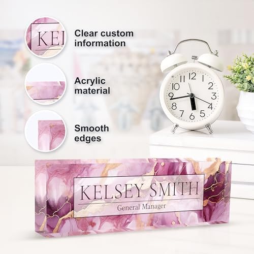 Personalized Name Plate for Desk, Custom Desk Name Plate, Acrylic Name Plate Office Desk Accessories, Personalized Office Gifts for Coworkers Teachers, Employee Appreciation Gifts (C-Mauve Marble) - Image 5