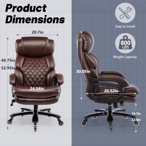 800LBS Big and Tall Office Chair for Heavy People, Heavy Duty Executive Chair with High Back, Extra Wide Seat and Adjustable Lumbar, Large Computer Desk Chair Comfortable for Home Office - Image 2