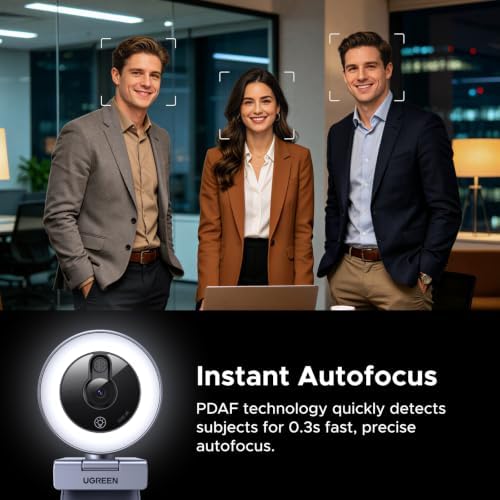 UGREEN 4K Webcam with Ring Light Autofocus, Privacy Cover Mic for Streaming - Image 4