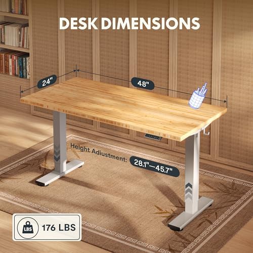FLEXISPOT 48" x 24" Solid Bamboo Standing Desk, Silver Frame - Image 2