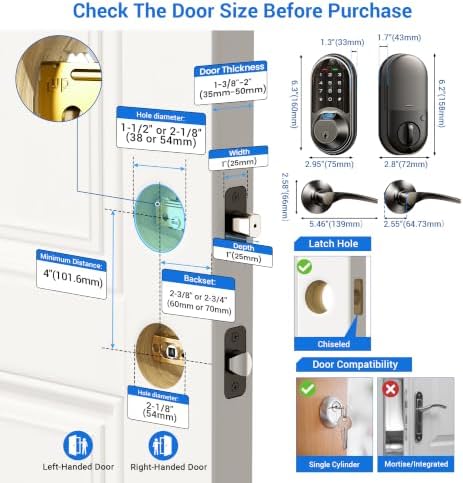 Veise RZ07B Fingerprint Smart Lock with 2 Lever Handle Set, Matte Black - Image 5