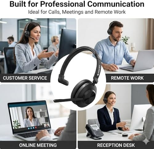 Voistek Wireless Headset with Mic for Work, Mono Bluetooth Computer Headset with USB Dongle, Noise Cancelling Mic, Mute Button, Wireless Business Headset for Zoom, Teams, Call Center, Home Office - Image 6