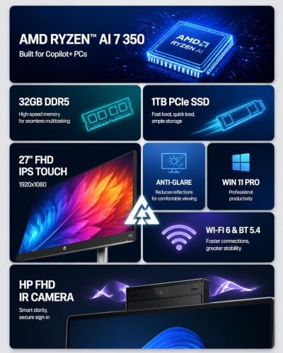 HP 27" All-in-One Desktop Computer Touchscreen Copilot PC 32GB DDR5 1TB SSD - Image 2