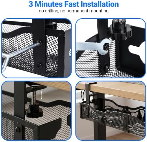 Under Desk Cable Management Tray - 25" No Drill Under Desk Cord Management with Clamp, Metal Desk Cable Organizer & Wire Management Tray for Standing Desk, Home Office Cord Organizer, Black - Image 2