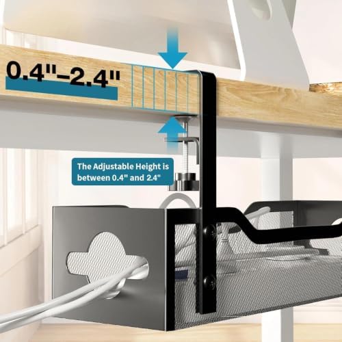 Under Desk Cable Management Tray 3 Pack, Cable Management Under Desk No Drill, Cable Organizer with Clamp for Wire Management, Cord Organizer for Office, Home - No Damage to Table (Black) - Image 3