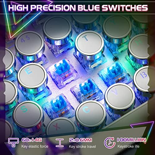YSCP Typewriter Style Mechanical Gaming Keyboard RGB Backlit Wired with Blue Switch Retro Round Keycap 104 Keys Keyboard (R-White) - Image 4