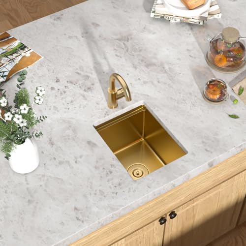 Undermount Bar Sink Workstation - 12 x 15 Inch Gold 16 Gauge T-304 Stainless Steel Small Wet Prep Sink Single Bowl Under Counter Camper Sinks with Cutting Board #TLU-0017 - Image 3
