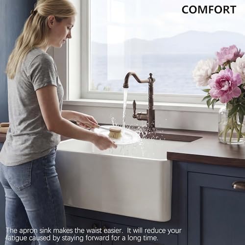 Miuara Farmhouse Sink 24 x 18 Inch White Fireclay Apron Front Kitchen Sink - Image 4