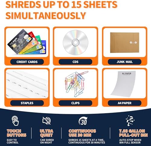 KRT Paper Shredder for Office Home, 18-Sheet Micro Cut Paper Shredder Auto Feed Cross Cut with 8 Gallons Bin, P-4 High Security Level, Shreds CDs/DVDs, Black - Image 3
